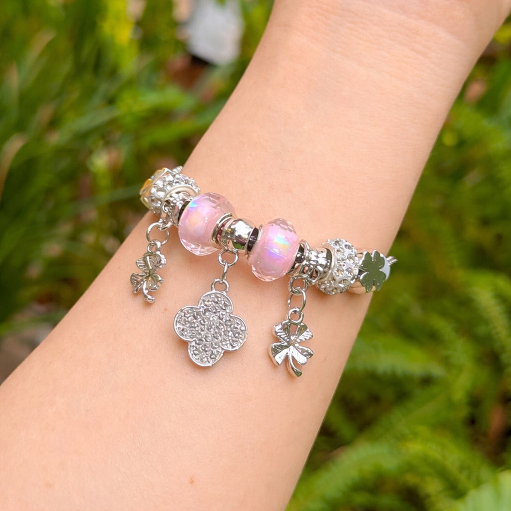 🍀 [Lucky Charm] Four-Leaf Clover Silver 925 Charm Bracelet 🍀