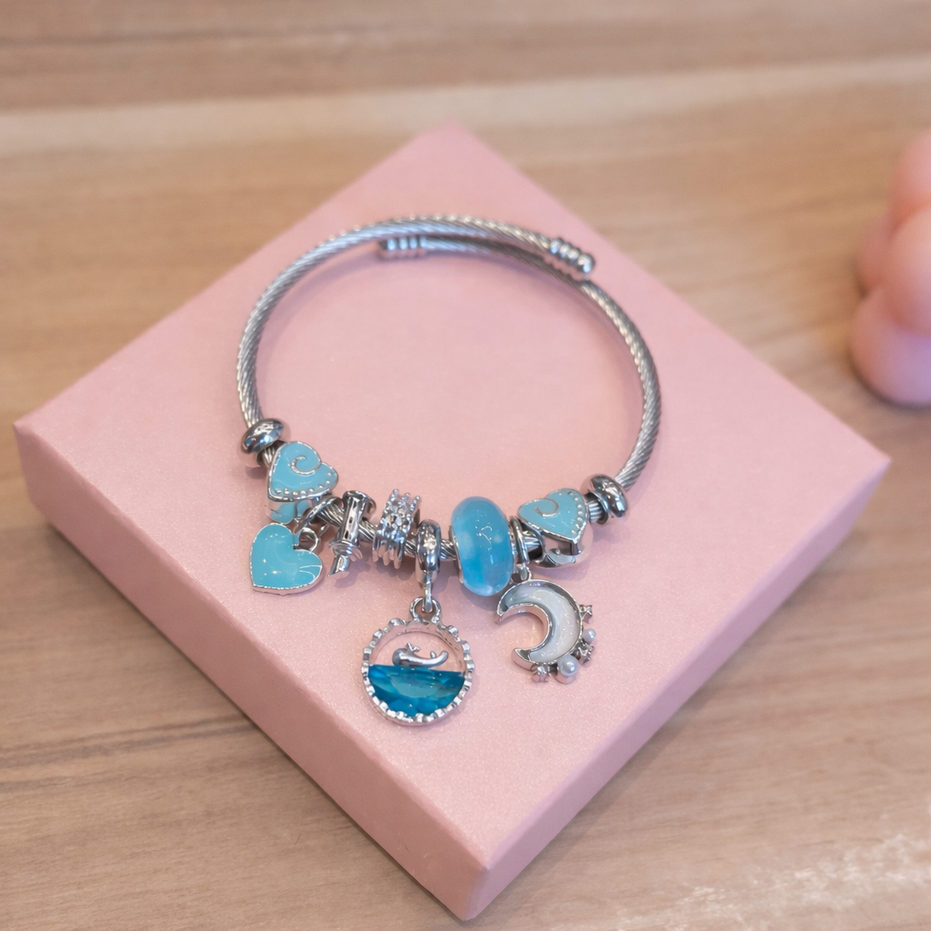 🌊 [Premium] Sterling Silver 925 Blue Ocean Cubic Bangle Bracelet 🌊