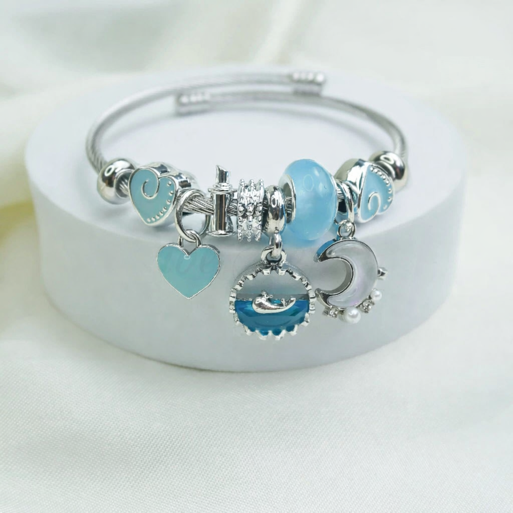 🌊 [Premium] Sterling Silver 925 Blue Ocean Cubic Bangle Bracelet 🌊