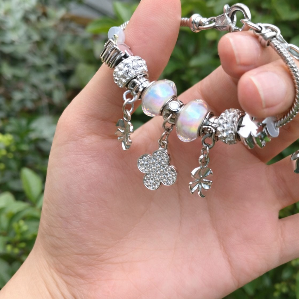 🍀 [Lucky Charm] Four-Leaf Clover Silver 925 Charm Bracelet 🍀