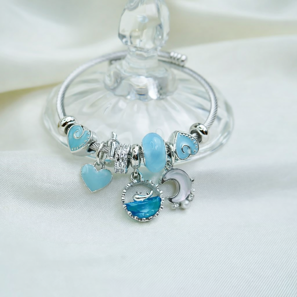 🌊 [Premium] Sterling Silver 925 Blue Ocean Cubic Bangle Bracelet 🌊