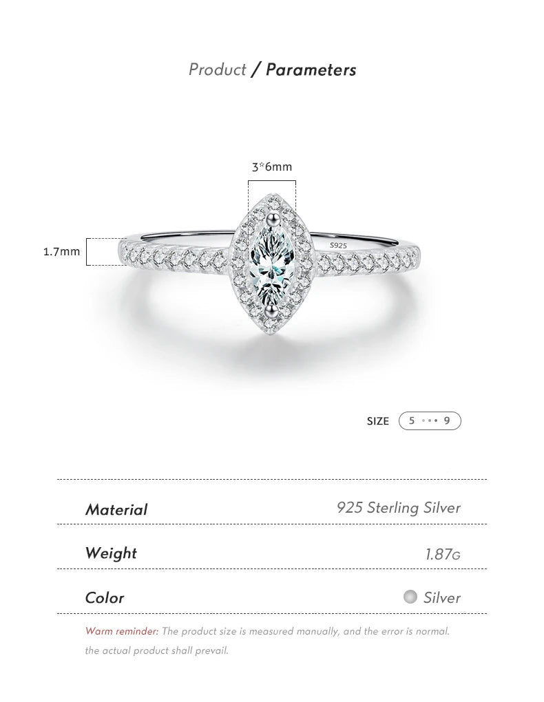 미라리사 정교한 럭셔리 마키즈 컷 CZ 반지 925 스털링 실버