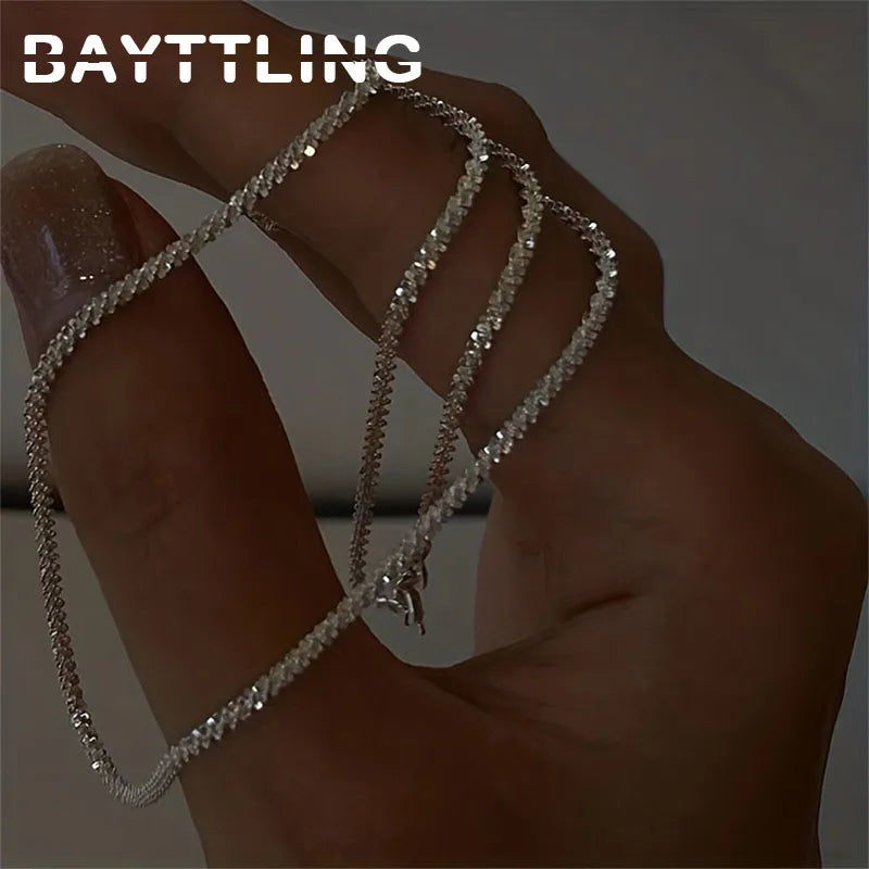 925 Sterling Silver 40-75cm Exquisite Sparkling Necklace Fashion Women Couple Wife Anniversary Gift Jewelry Accessories