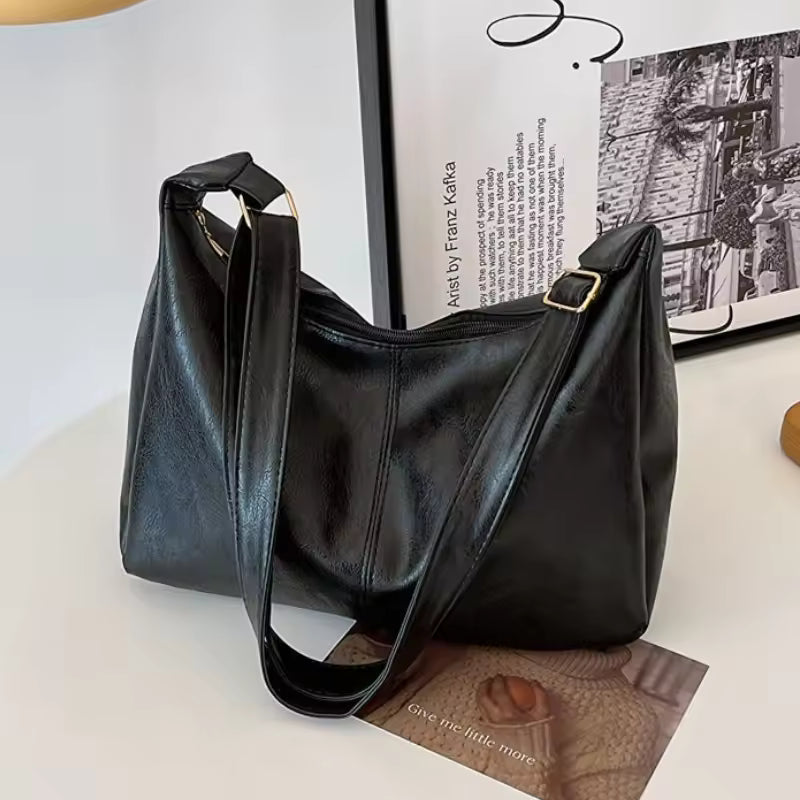 PU Leather Commuter Fashion Vintage Casual Tote Bag Maillard Stylish Crossbody Bags for Women Texture Large Capacity Temperament