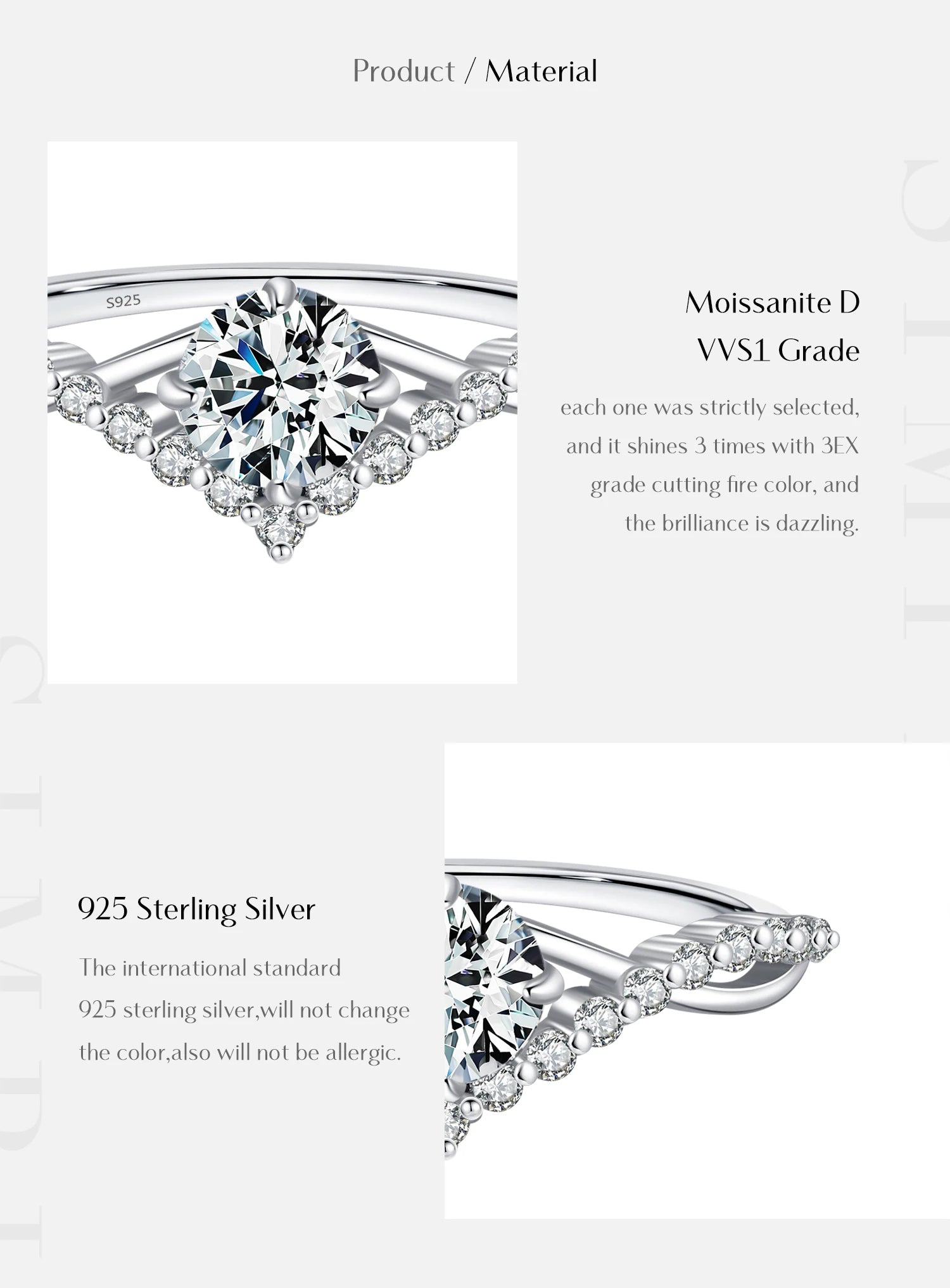 모이사나이트 반지 섬세한 랩 다이아몬드 반지 925 스털링 실버