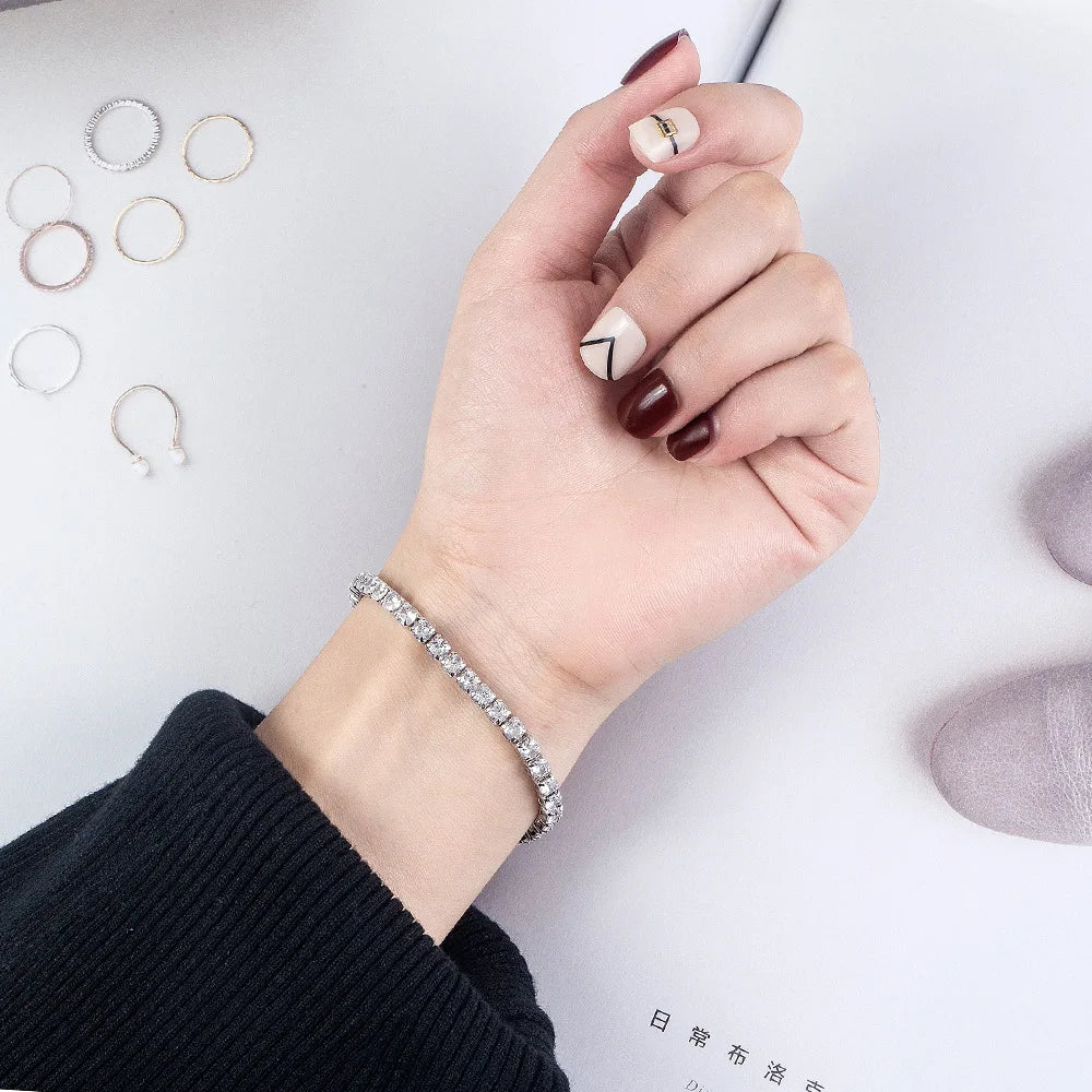 S925 스털링 실버 팔찌 큐빅 지르코니아 테니스 볼