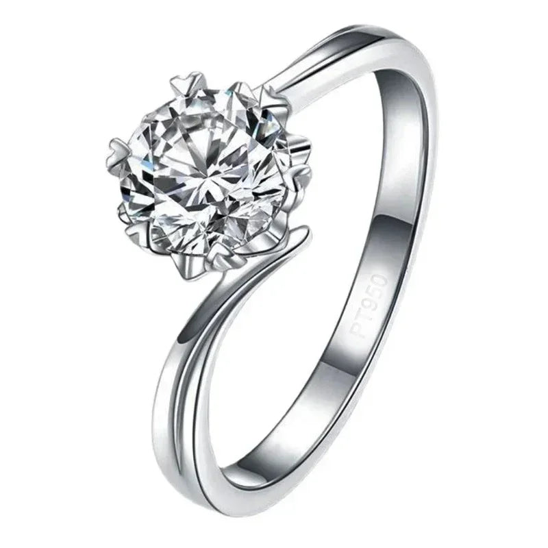 100% 정품 인증 PT950 플래티넘 반지 훌륭한 라운드 컷 1캐럿 다이아몬드 모이사나이트 반지 여성 웨딩 밴드 파인 주얼리