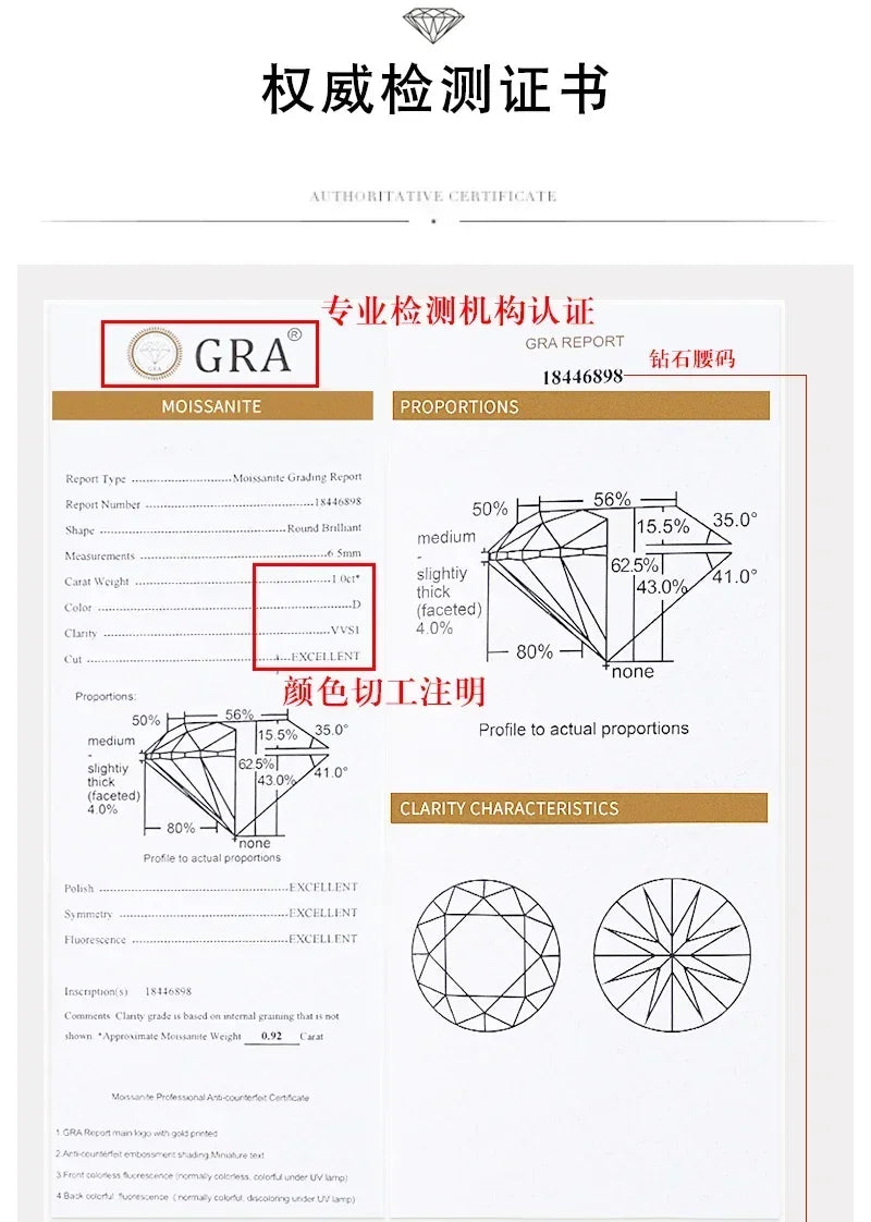 100% 정품 인증 PT950 플래티넘 반지 훌륭한 라운드 컷 1캐럿 다이아몬드 모이사나이트 반지 여성 웨딩 밴드 파인 주얼리