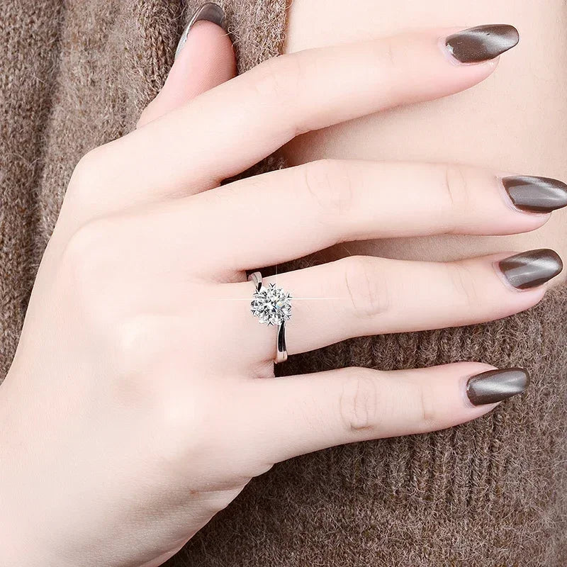 100% 정품 인증 PT950 플래티넘 반지 훌륭한 라운드 컷 1캐럿 다이아몬드 모이사나이트 반지 여성 웨딩 밴드 파인 주얼리