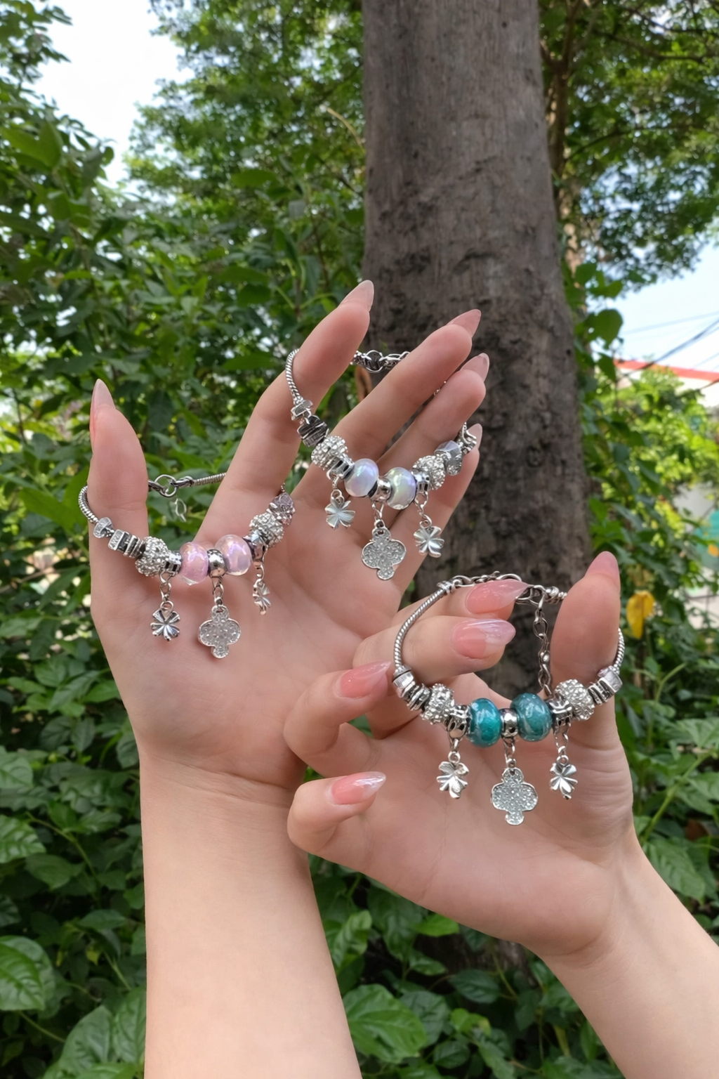 🍀 [Lucky Charm] Four-Leaf Clover Silver 925 Charm Bracelet 🍀