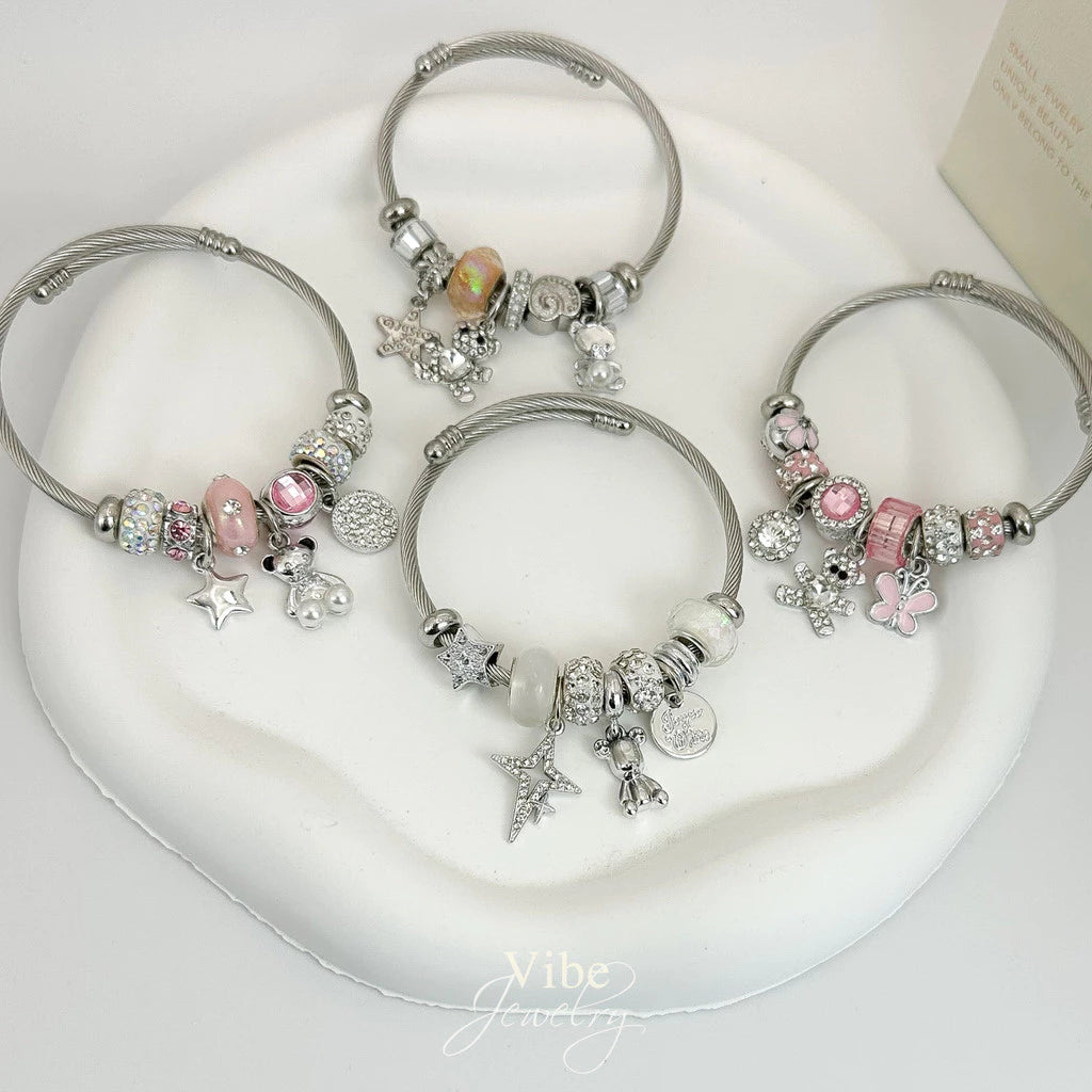 🌸 [NEW] Lovely Pink Bear Charm Bracelet (Pan Style) 🌸