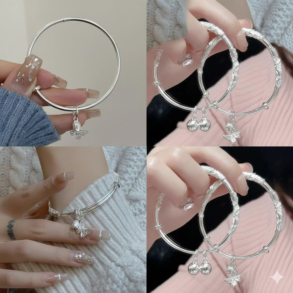 S925 Silver Women’s Bracelet with Spring Flowers & Butterfly Adjustable Chain