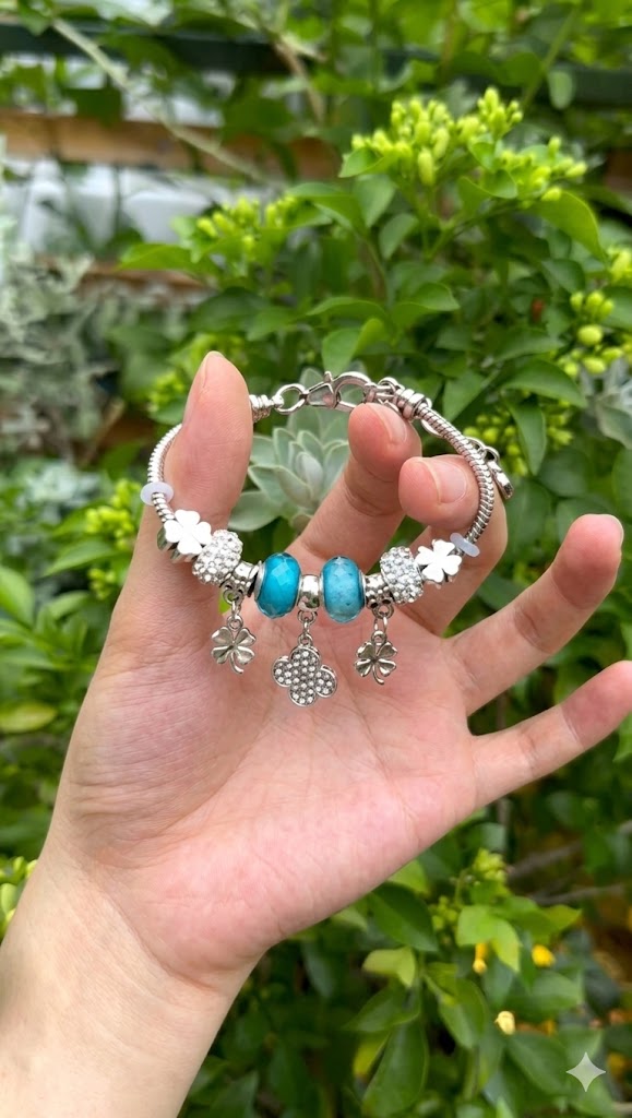 🍀 [Lucky Charm] Four-Leaf Clover Silver 925 Charm Bracelet 🍀
