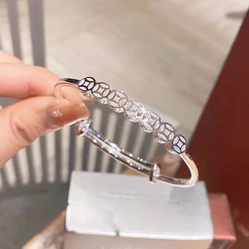 Lucky Coin Pattern Women's Silver Bracelet