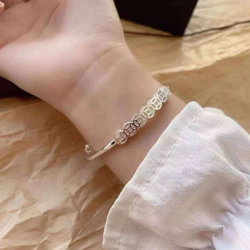 Lucky Coin Pattern Women's Silver Bracelet