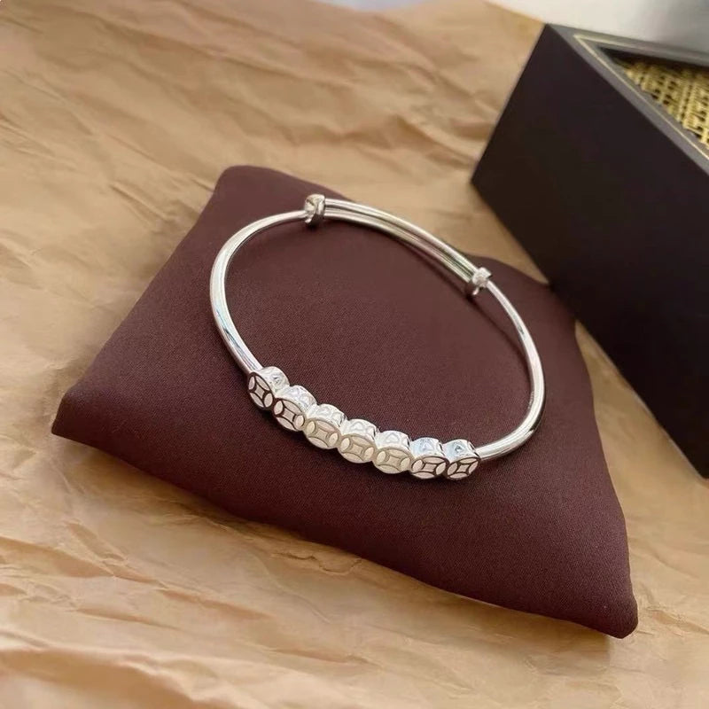 Lucky Coin Pattern Women's Silver Bracelet