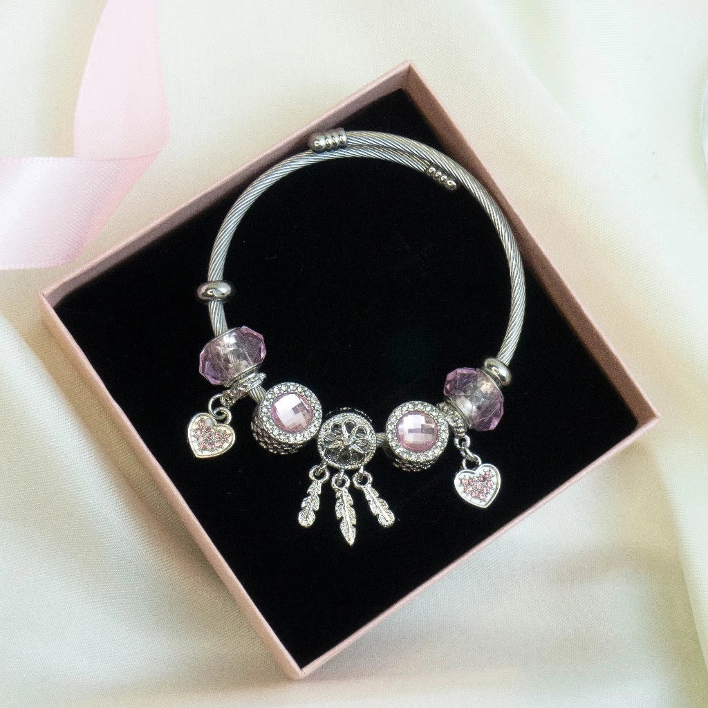 🌙 [Emotional Dazzle] Dreamcatcher Pink Stone Silver 925 Bracelet 🌙