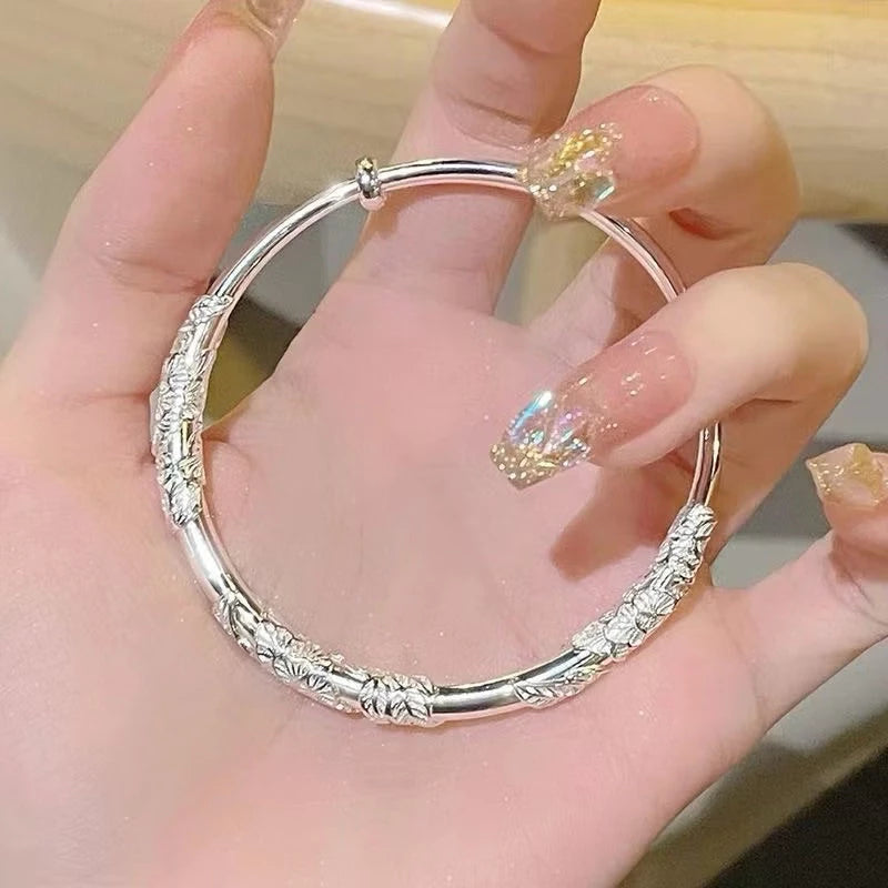 봄 꽃 & 나비 조절 가능한 체인이 있는 S925 실버 여성용 팔찌