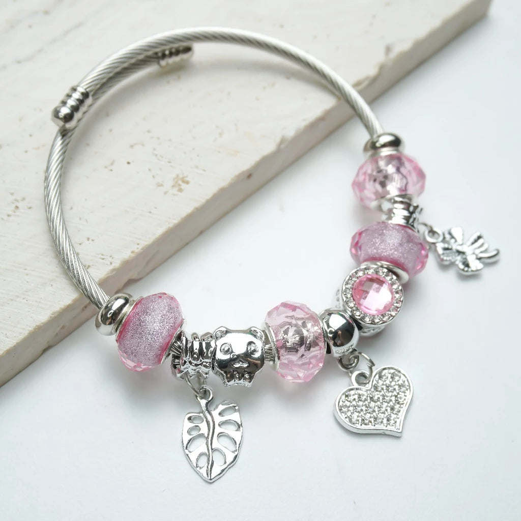 🌿 [Special Meaning] Heart & Bodhi Leaf Silver 925 Bangle Bracelet 🌿