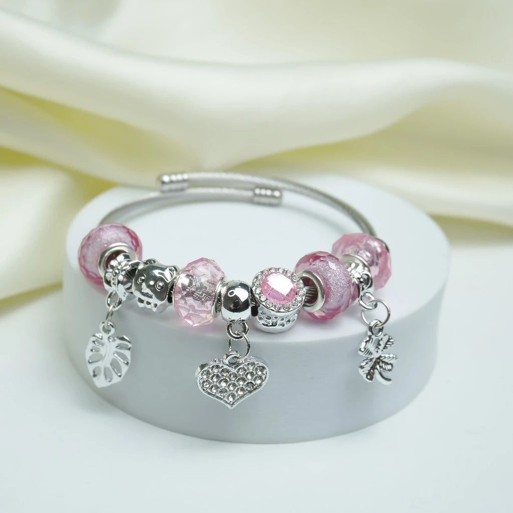 🌿 [Special Meaning] Heart & Bodhi Leaf Silver 925 Bangle Bracelet 🌿