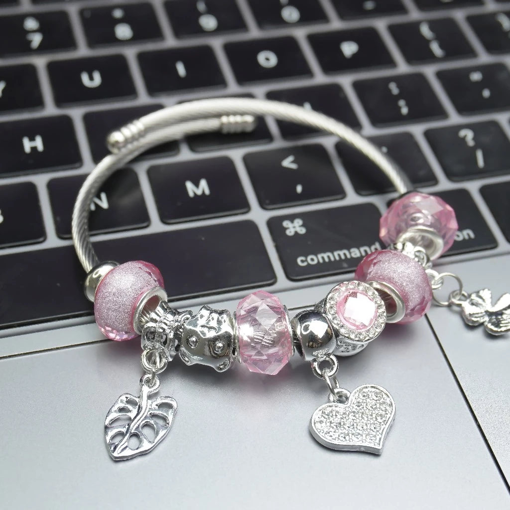 🌿 [Special Meaning] Heart & Bodhi Leaf Silver 925 Bangle Bracelet 🌿